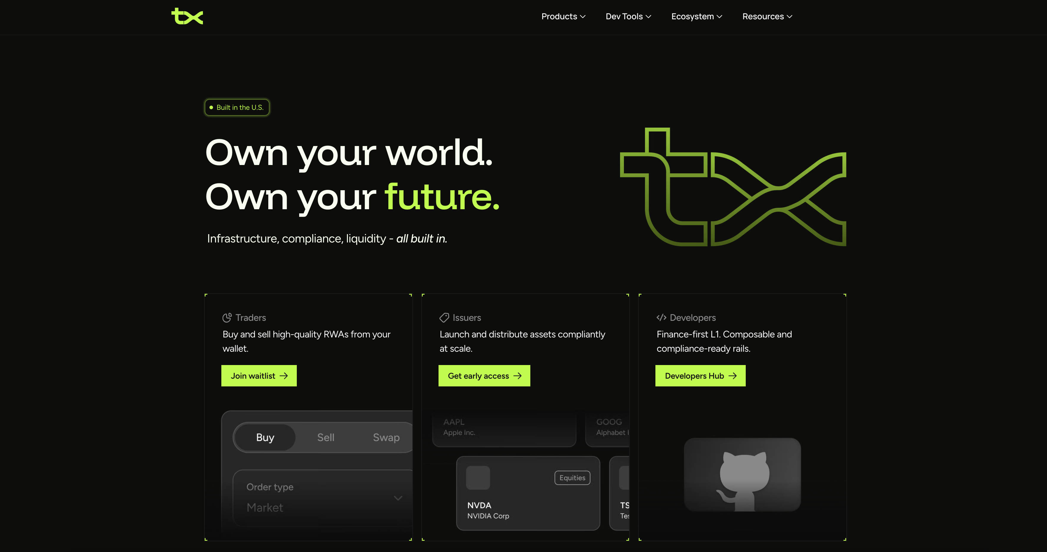TX Back Office web app home and product entry experience.